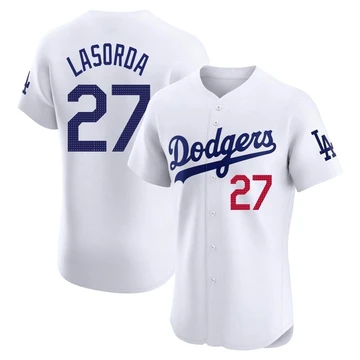 Men's Los Angeles Dodgers Tommy Lasorda ＃27 White Elite Home Jersey
