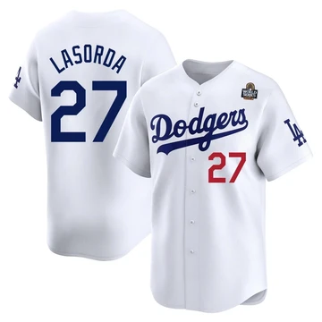 Men's Los Angeles Dodgers Tommy Lasorda ＃27 White Limited Home 2024 World Series Jersey