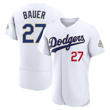 Men's Los Angeles Dodgers Trevor Bauer ＃27 Gold Authentic White 2026 Collection Jersey