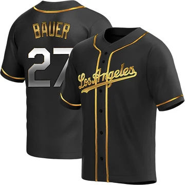 Men's Los Angeles Dodgers Trevor Bauer ＃27 Gold Replica Black en Alternate Jersey