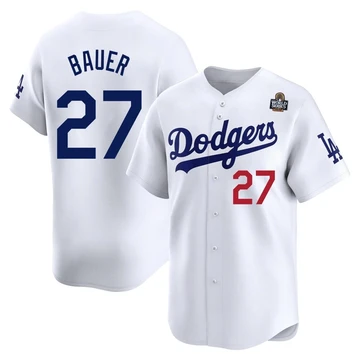 Men's Los Angeles Dodgers Trevor Bauer ＃27 White Limited Home 2024 World Series Jersey