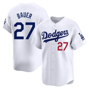 Men's Los Angeles Dodgers Trevor Bauer ＃27 White Limited Home Jersey