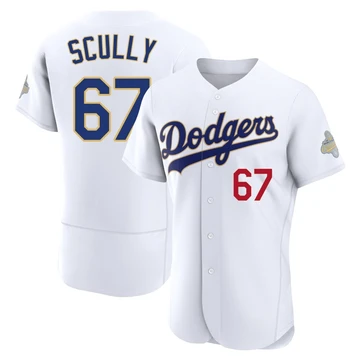 Men's Los Angeles Dodgers Vin Scully ＃67 Gold Authentic White 2026 Collection Jersey