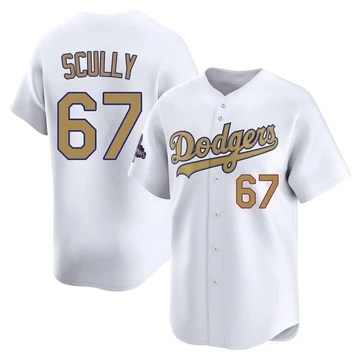 Men's Los Angeles Dodgers Vin Scully ＃67 Gold Limited White 2025 Collection Jersey