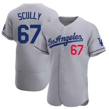 Men's Los Angeles Dodgers Vin Scully ＃67 Gray Authentic Away Jersey