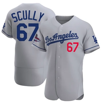 Men's Los Angeles Dodgers Vin Scully ＃67 Gray Authentic Away Official 2024 World Series Champions Jersey