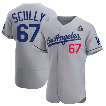 Men's Los Angeles Dodgers Vin Scully ＃67 Gray Authentic Away Official 2024 World Series Jersey