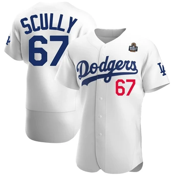 Men's Los Angeles Dodgers Vin Scully ＃67 White Authentic Home Official 2024 World Series Jersey
