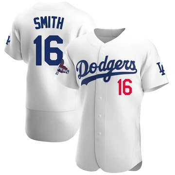 Men's Los Angeles Dodgers Will Smith ＃16 White Authentic Home Official 2024 World Series Champions Jersey