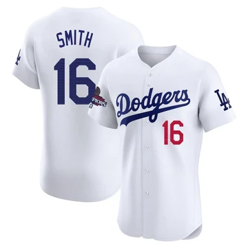 Men's Los Angeles Dodgers Will Smith ＃16 White Elite Home World Series Champions Jersey