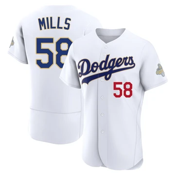 Men's Los Angeles Dodgers Wyatt Mills ＃58 Gold Authentic White 2026 Collection Jersey