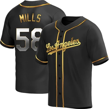 Men's Los Angeles Dodgers Wyatt Mills ＃58 Gold Replica Black en Alternate Jersey