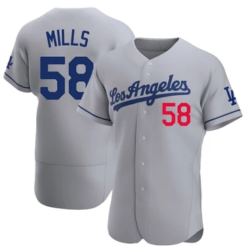 Men's Los Angeles Dodgers Wyatt Mills ＃58 Gray Authentic Away Jersey