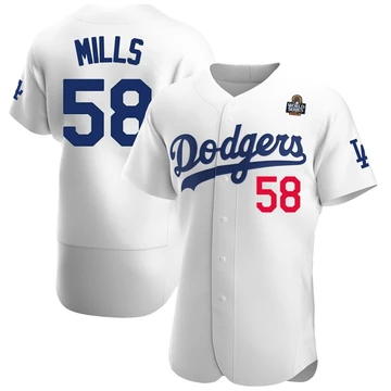 Men's Los Angeles Dodgers Wyatt Mills ＃58 White Authentic Home Official 2024 World Series Jersey
