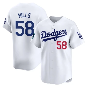 Men's Los Angeles Dodgers Wyatt Mills ＃58 White Limited 2024 World Tour Seoul Series Home Jersey