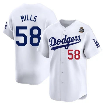 Men's Los Angeles Dodgers Wyatt Mills ＃58 White Limited Home 2024 World Series Jersey