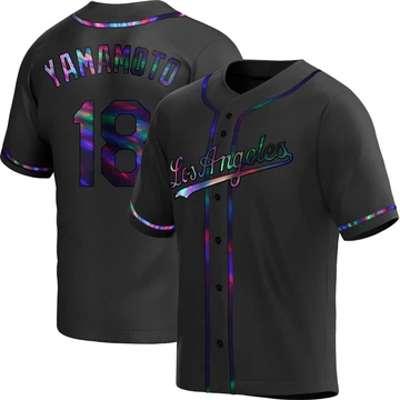 Men's Los Angeles Dodgers Yoshinobu Yamamoto ＃18 Black Replica Holographic Alternate Jersey
