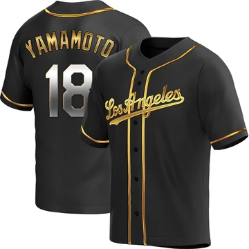 Men's Los Angeles Dodgers Yoshinobu Yamamoto ＃18 Gold Replica Black en Alternate Jersey