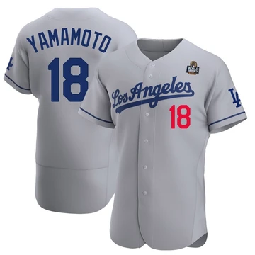 Men's Los Angeles Dodgers Yoshinobu Yamamoto ＃18 Gray Authentic Away Official 2024 World Series Jersey
