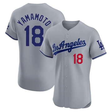 Men's Los Angeles Dodgers Yoshinobu Yamamoto ＃18 Gray Elite Road Jersey