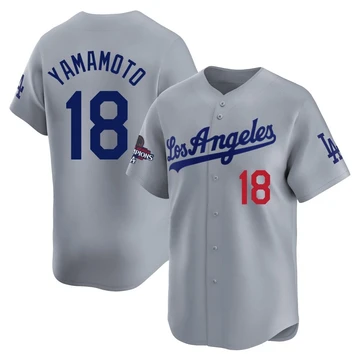 Men's Los Angeles Dodgers Yoshinobu Yamamoto ＃18 Gray Limited Away World Series Champions Jersey