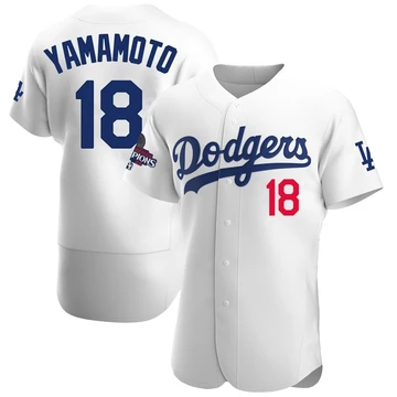 Men's Los Angeles Dodgers Yoshinobu Yamamoto ＃18 White Authentic Home Official 2024 World Series Champions Jersey