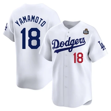 Men's Los Angeles Dodgers Yoshinobu Yamamoto ＃18 White Limited Home 2024 World Series Jersey