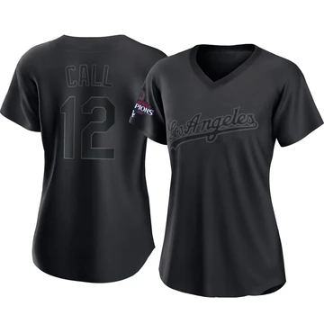 Women's Los Angeles Dodgers Alex Call ＃12 Black Authentic Pitch Fashion 2024 World Series Champions Jersey