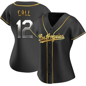 Women's Los Angeles Dodgers Alex Call ＃12 Gold Replica Black en Alternate Jersey