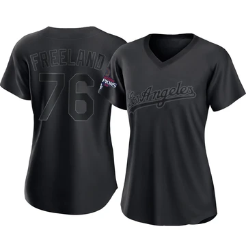 Women's Los Angeles Dodgers Alex Freeland ＃76 Black Authentic Pitch Fashion 2024 World Series Champions Jersey