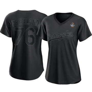 Women's Los Angeles Dodgers Alex Freeland ＃76 Black Replica Pitch Fashion 2024 World Series Jersey