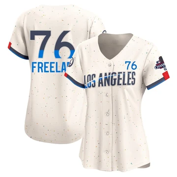 Women's Los Angeles Dodgers Alex Freeland ＃76 Cream Limited 2024 City Connect World Series Champions Jersey