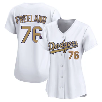 Women's Los Angeles Dodgers Alex Freeland ＃76 Gold Limited White 2025 Collection Jersey