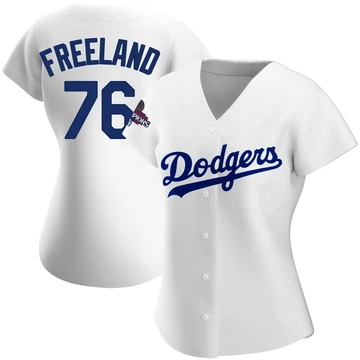 Women's Los Angeles Dodgers Alex Freeland ＃76 White Replica Home 2024 World Series Champions Jersey