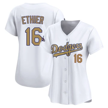 Women's Los Angeles Dodgers Andre Ethier ＃16 Gold Limited White 2025 Collection Jersey