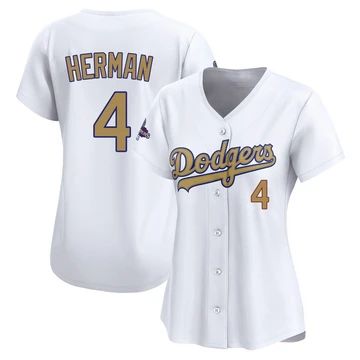 Women's Los Angeles Dodgers Babe Herman ＃4 Gold Limited White 2025 Collection Jersey