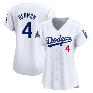 Women's Los Angeles Dodgers Babe Herman ＃4 White Limited Home 2024 World Series Champions Jersey