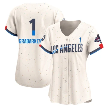Women's Los Angeles Dodgers Billy Grabarkewitz ＃1 Cream Limited 2024 City Connect World Series Champions Jersey