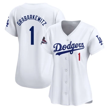 Women's Los Angeles Dodgers Billy Grabarkewitz ＃1 White Limited Home 2024 World Series Champions Jersey