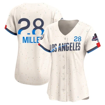 Women's Los Angeles Dodgers Bobby Miller ＃28 Cream Limited 2024 City Connect World Series Champions Jersey