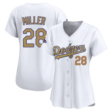 Women's Los Angeles Dodgers Bobby Miller ＃28 Gold Limited White 2025 Collection Jersey