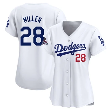 Women's Los Angeles Dodgers Bobby Miller ＃28 White Limited Home 2024 World Series Champions Jersey