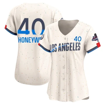 Women's Los Angeles Dodgers Brent Honeywell ＃40 Cream Limited 2024 City Connect World Series Champions Jersey