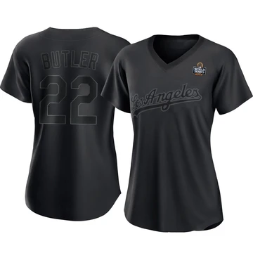 Women's Los Angeles Dodgers Brett Butler ＃22 Black Replica Pitch Fashion 2024 World Series Jersey