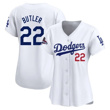Women's Los Angeles Dodgers Brett Butler ＃22 White Limited Home 2024 World Series Champions Jersey