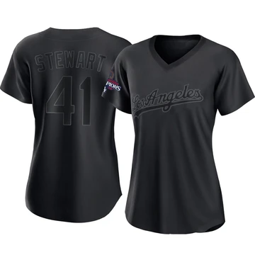 Women's Los Angeles Dodgers Brock Stewart ＃41 Black Replica Pitch Fashion 2024 World Series Champions Jersey