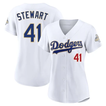 Women's Los Angeles Dodgers Brock Stewart ＃41 Gold Limited White 2026 Collection Stadium Jersey