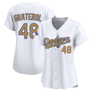 Women's Los Angeles Dodgers Brusdar Graterol ＃48 Gold Limited White 2025 Collection Jersey