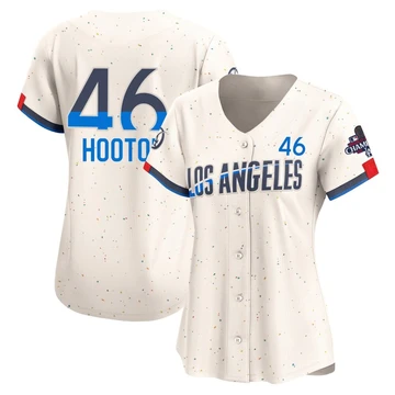 Women's Los Angeles Dodgers Burt Hooton ＃46 Cream Limited 2024 City Connect World Series Champions Jersey