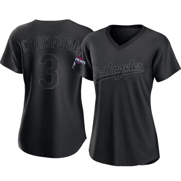 Women's Los Angeles Dodgers Carl Crawford ＃3 Black Authentic Pitch Fashion 2024 World Series Champions Jersey